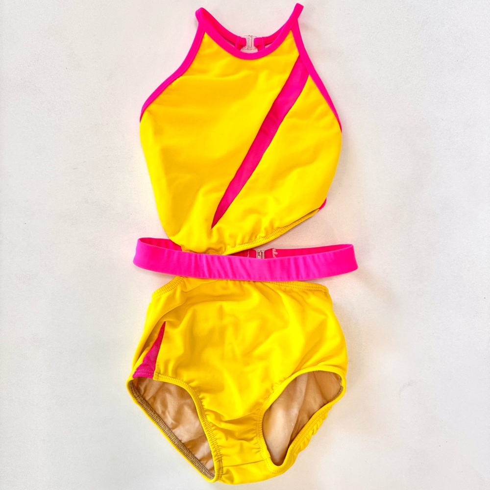 LA Dance Designs Neon Yellow and Pink Leotard Child Large